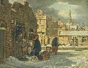 Dirk Jan van der Laan Cityscape in winter. oil on canvas